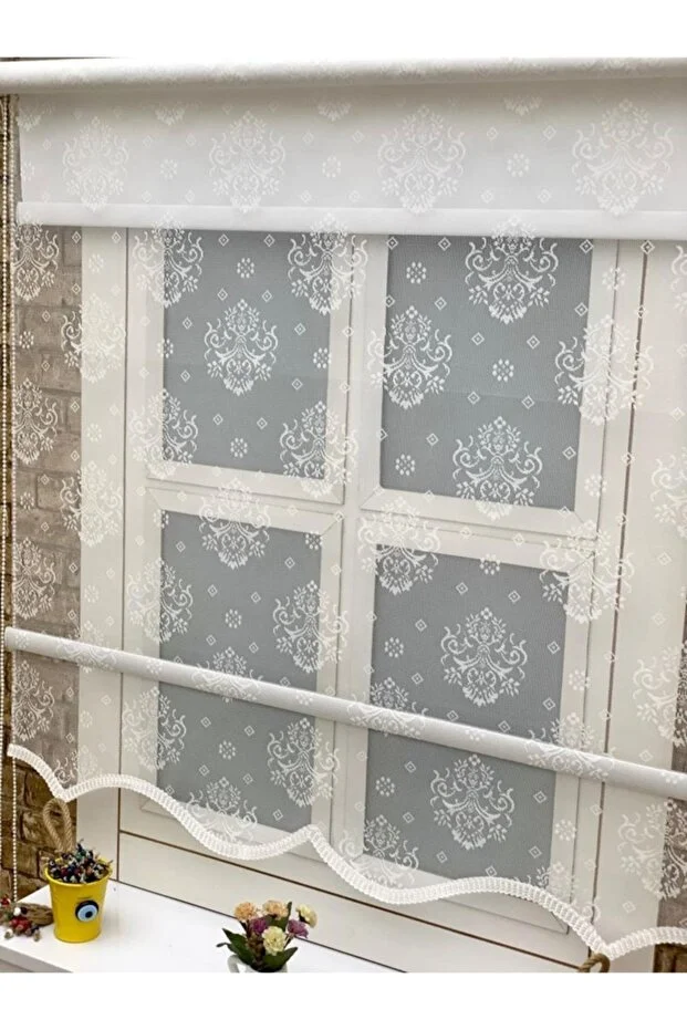 Klasik Damask Desenli Çiftli Sistem Tül Stor Perde 3582